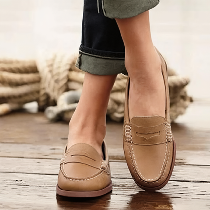 Slip On Textured Stitched Low Heel Loafers