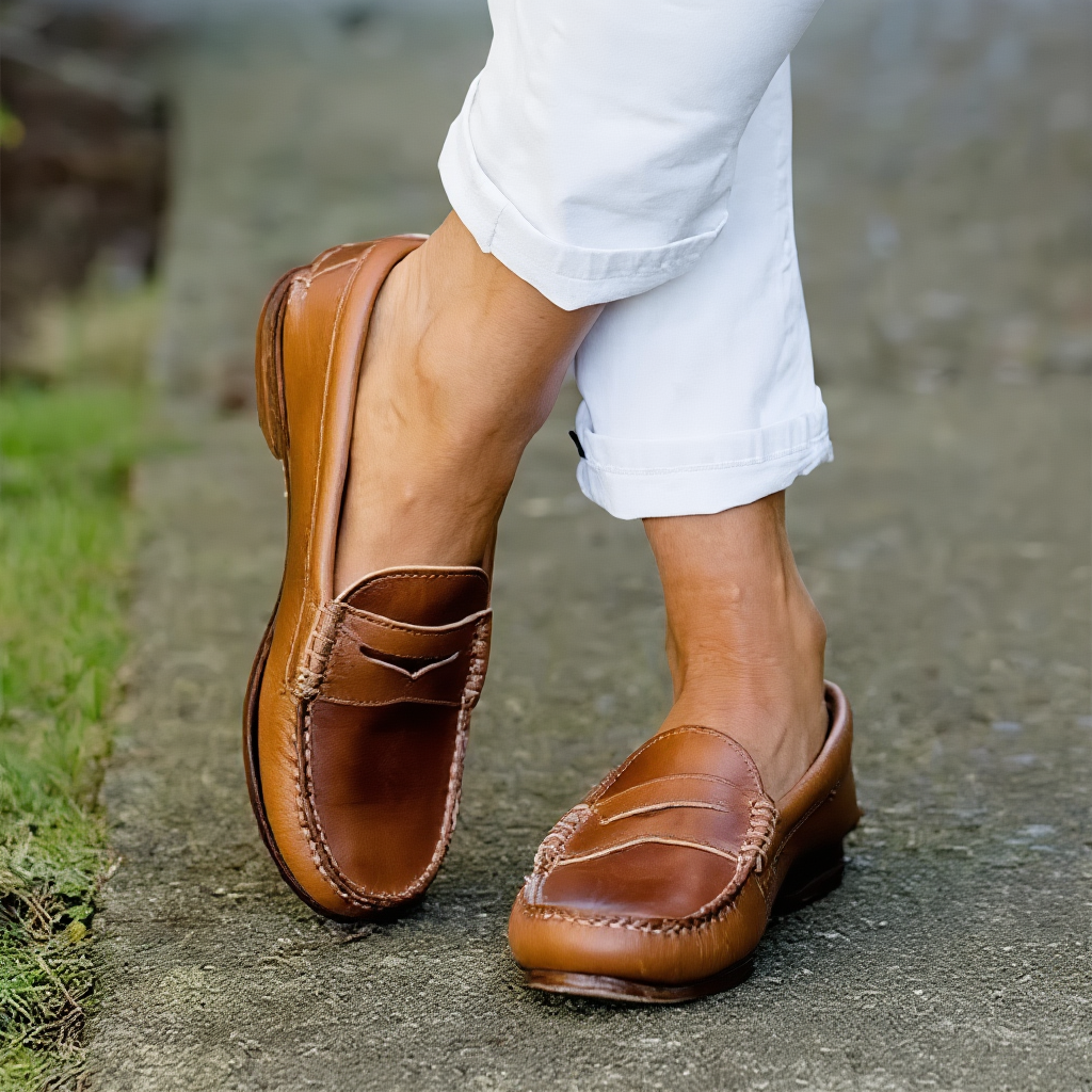 Slip On Textured Stitched Low Heel Loafers