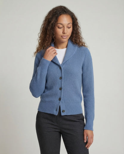 Ribbed Collared Buttoned Fitted Cardigan