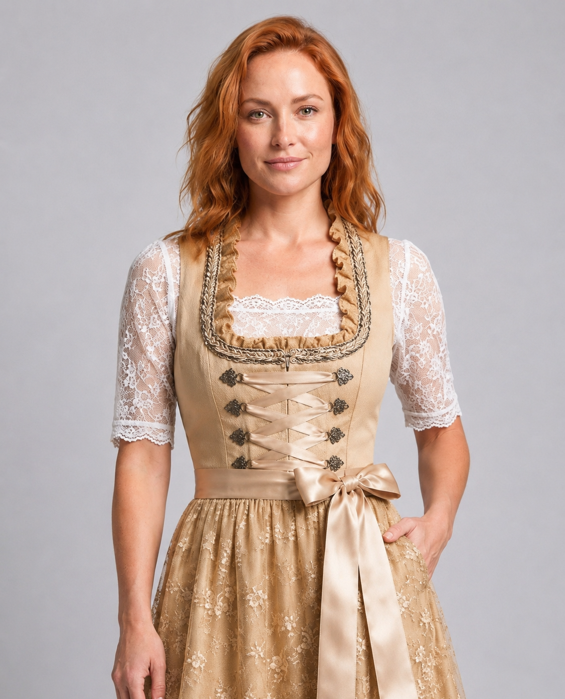 Women's Lace Sleeve Corset Bodice Dirndl Dress