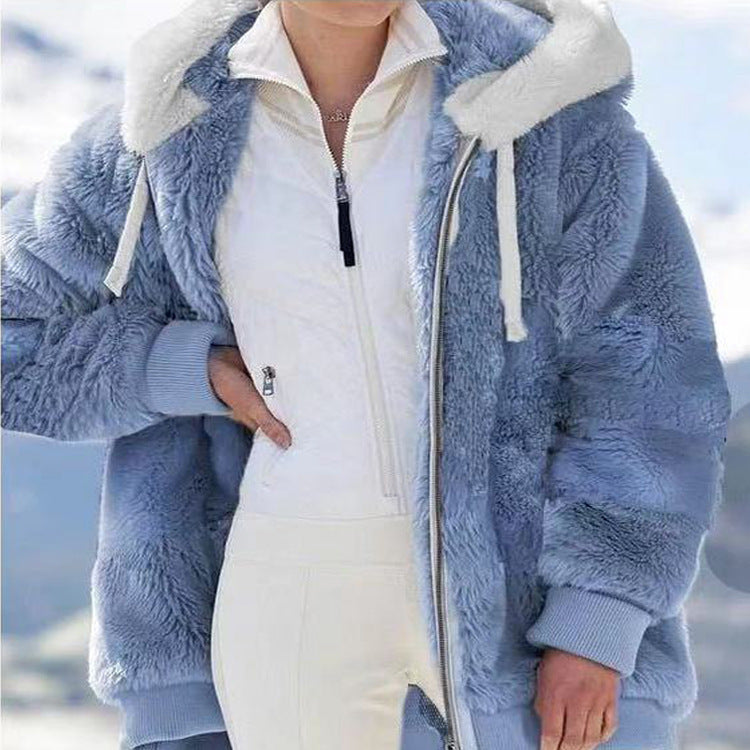 Women's Hooded Full Zip Color Block Winter Jacket