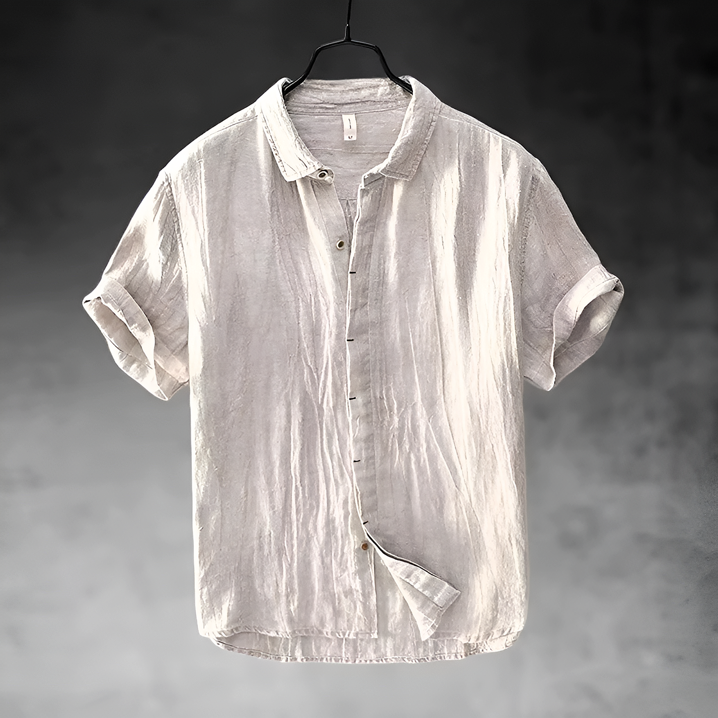 Loose Short Sleeve Cuffed Collared Buttoned Curved Shirt