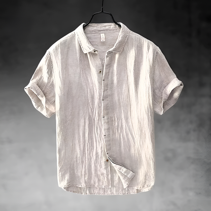 Loose Short Sleeve Cuffed Collared Buttoned Curved Shirt