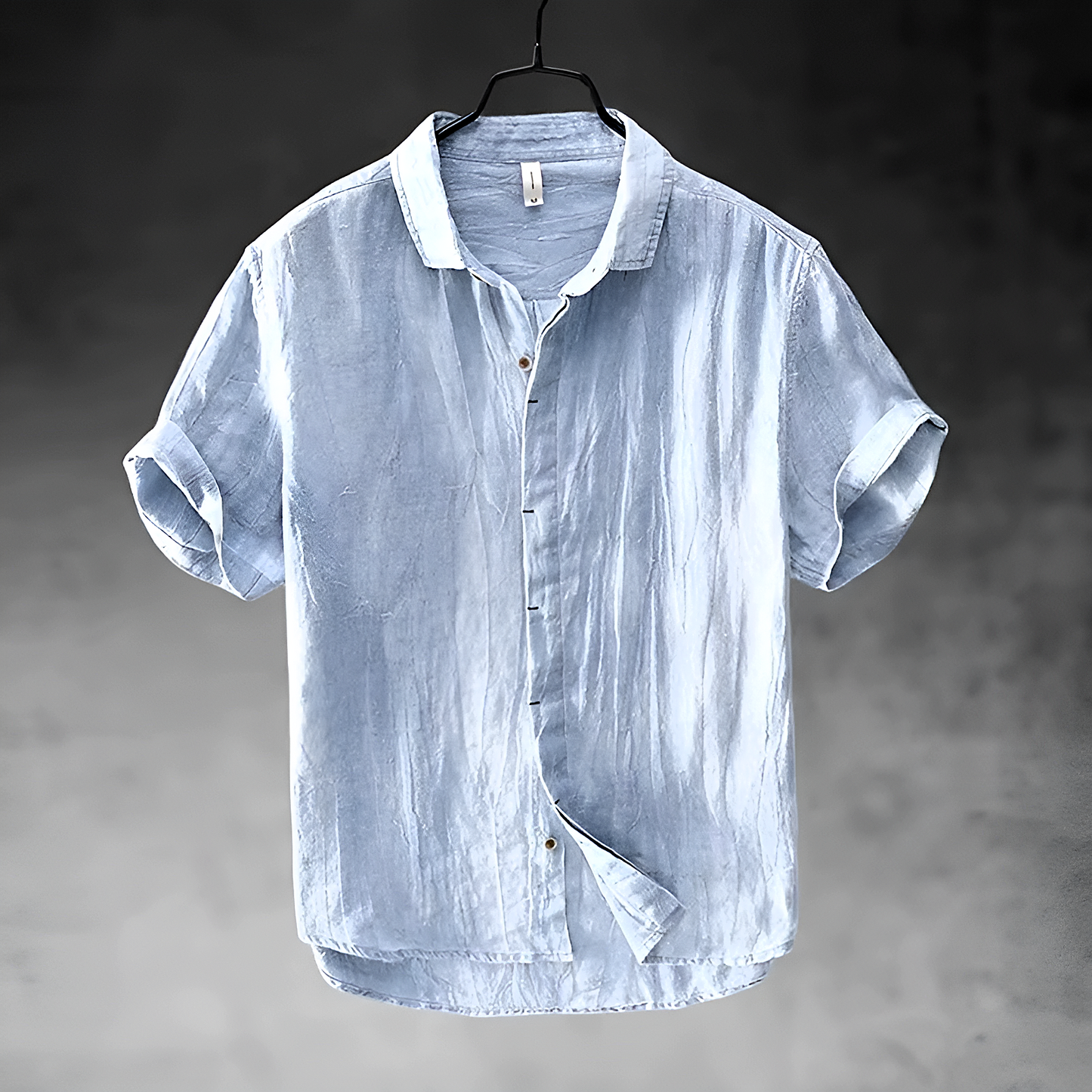 Loose Short Sleeve Cuffed Collared Buttoned Curved Shirt