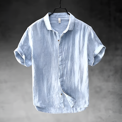 Loose Short Sleeve Cuffed Collared Buttoned Curved Shirt