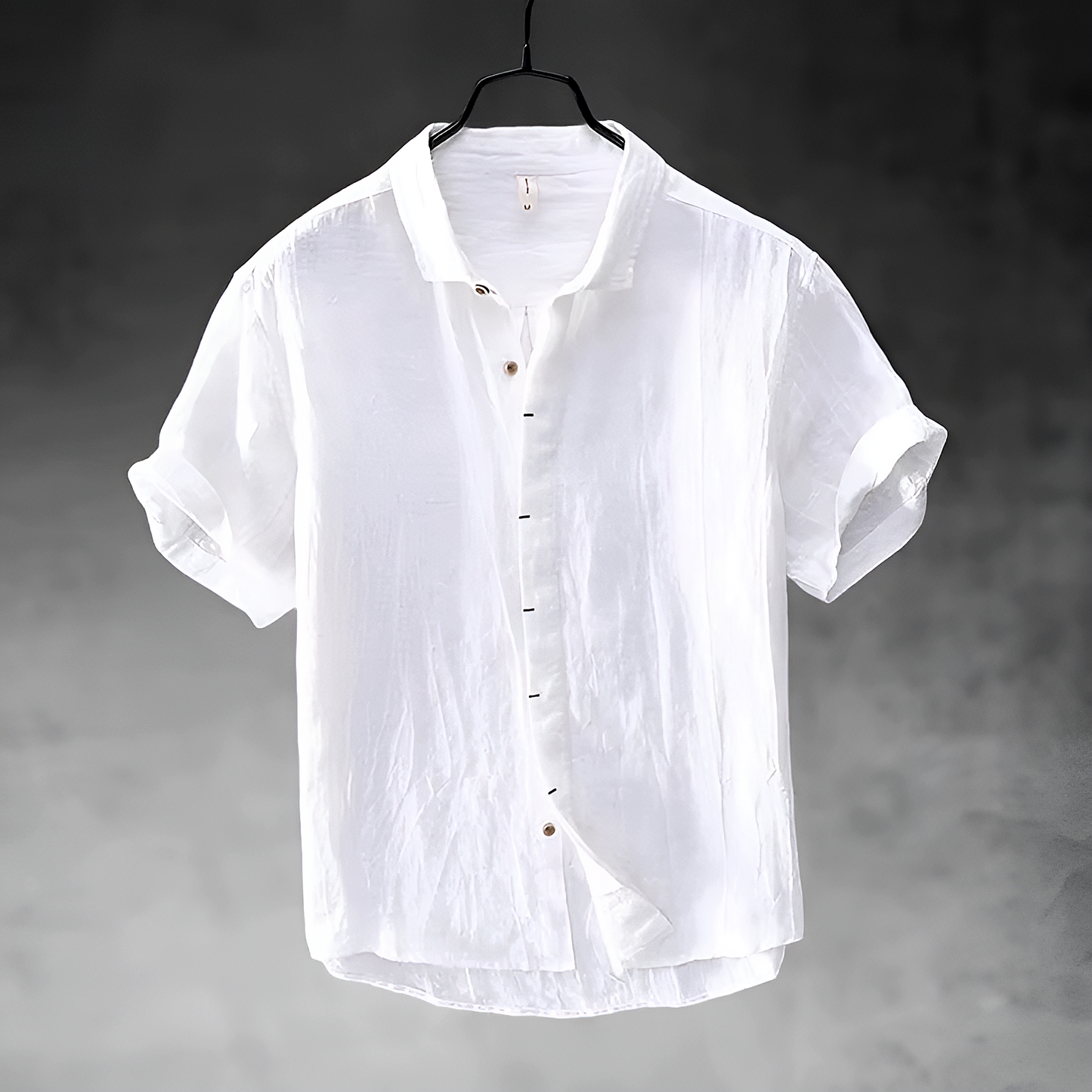Loose Short Sleeve Cuffed Collared Buttoned Curved Shirt