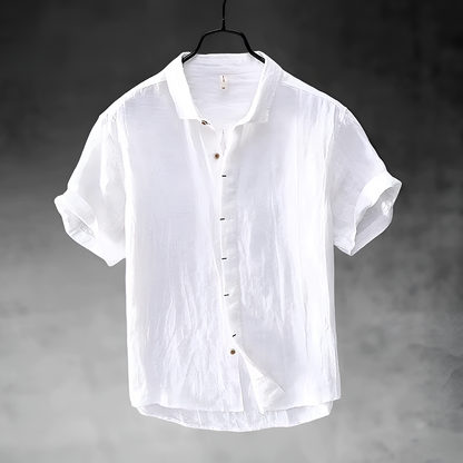 Loose Short Sleeve Cuffed Collared Buttoned Curved Shirt