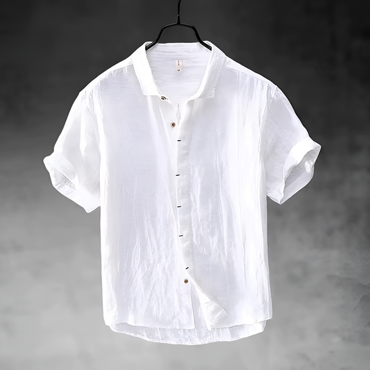 Loose Short Sleeve Cuffed Collared Buttoned Curved Shirt