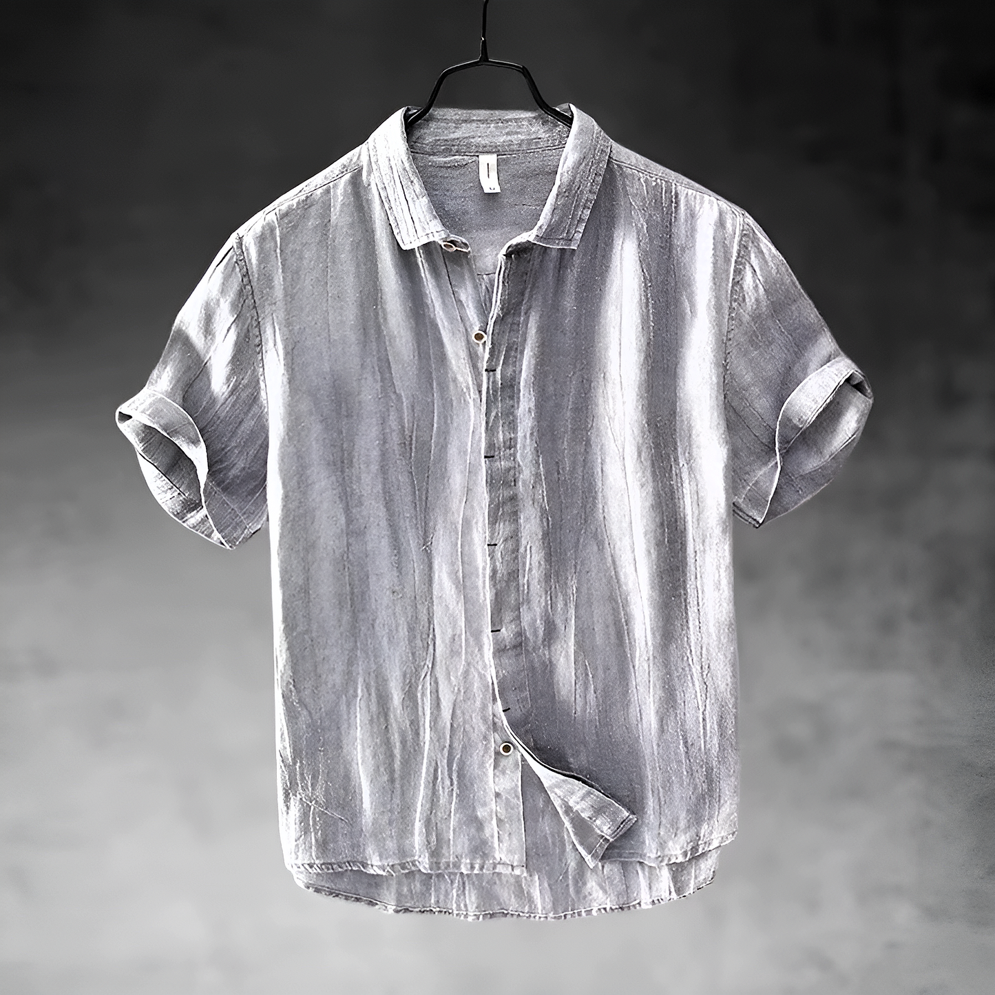 Loose Short Sleeve Cuffed Collared Buttoned Curved Shirt