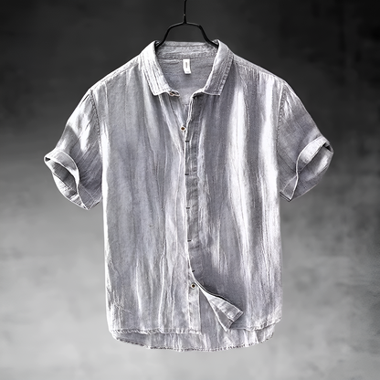 Loose Short Sleeve Cuffed Collared Buttoned Curved Shirt