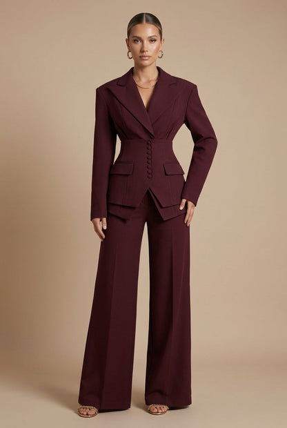 Corset Waist Buttoned Structured Layered Wide Leg Set
