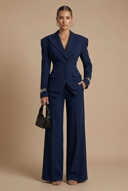 Corset Waist Buttoned Structured Layered Wide Leg Set
