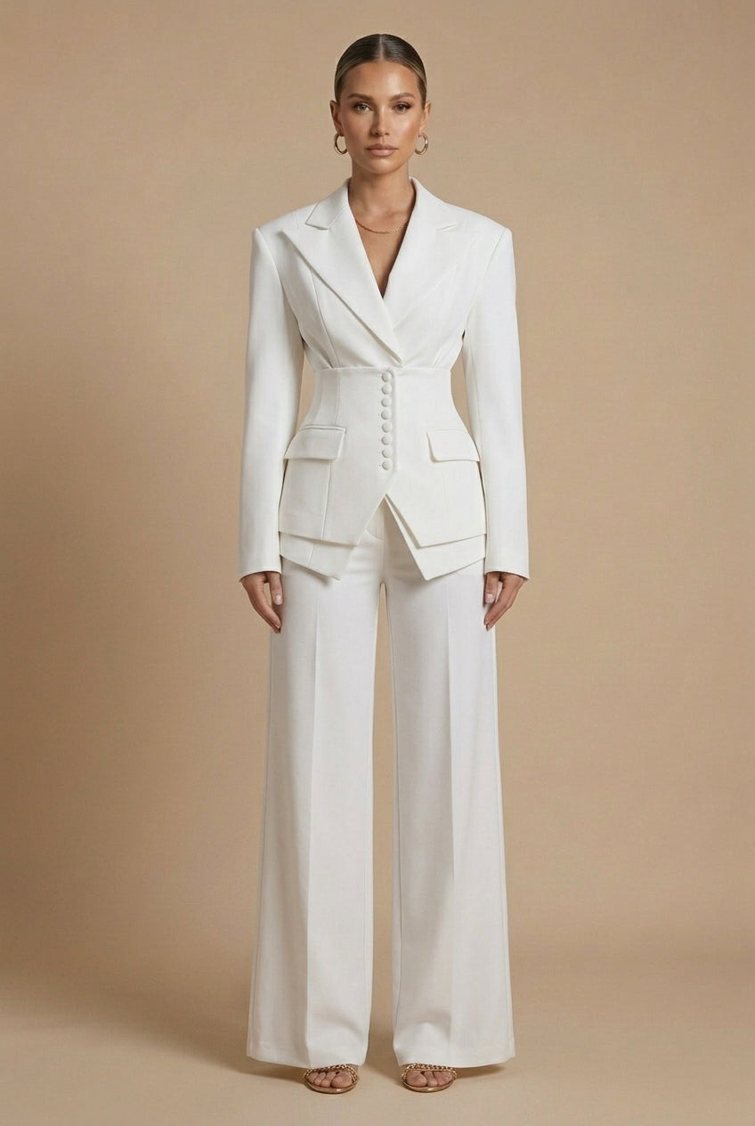 Corset Waist Buttoned Structured Layered Wide Leg Set