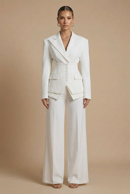 Corset Waist Buttoned Structured Layered Wide Leg Set