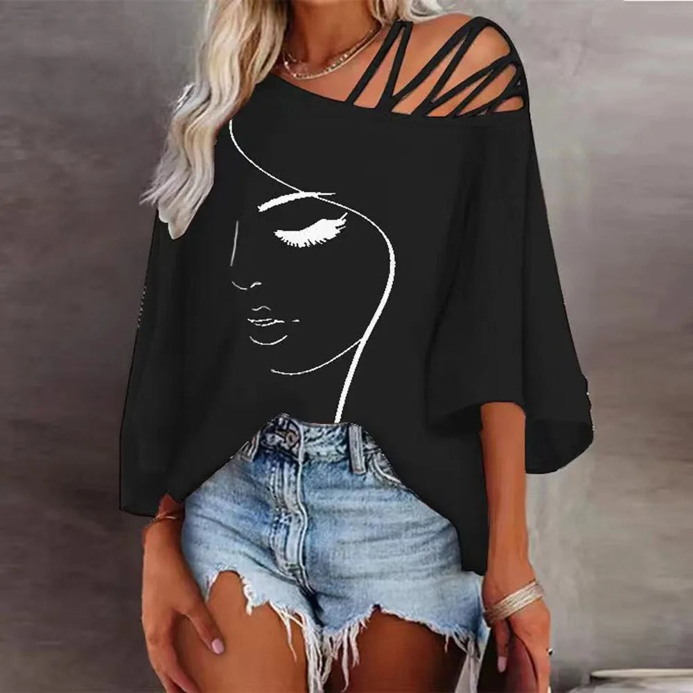 Strappy Cutout Loose Asymmetric Flared Shirt