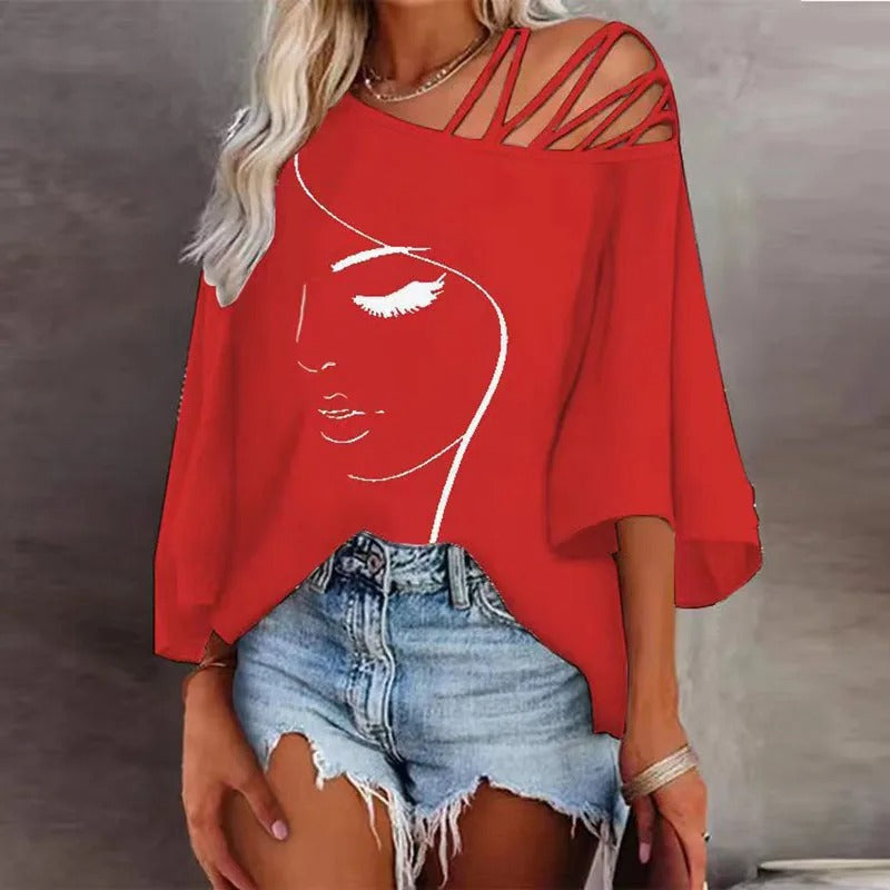 Strappy Cutout Loose Asymmetric Flared Shirt