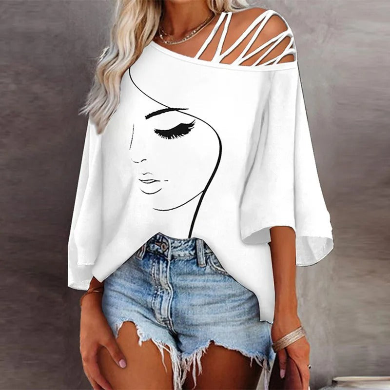 Strappy Cutout Loose Asymmetric Flared Shirt