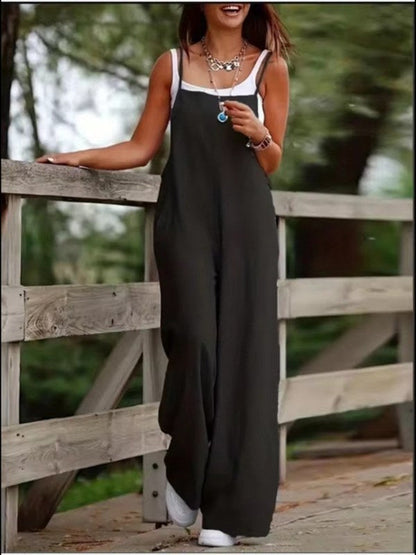 Sleeveless Spaghetti Strap Square Neck Wide Leg Long Jumpsuit