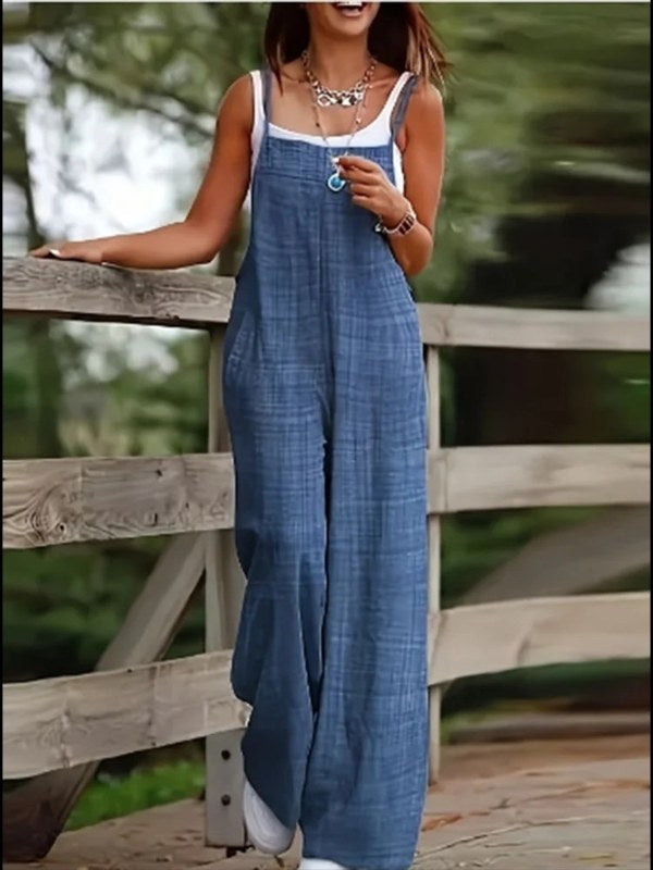 Sleeveless Spaghetti Strap Square Neck Wide Leg Long Jumpsuit