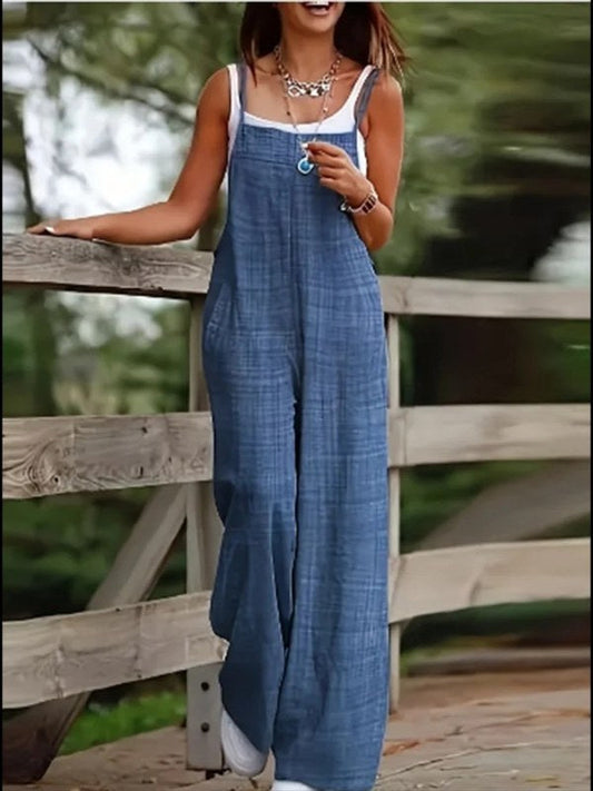 Sleeveless Spaghetti Strap Square Neck Wide Leg Long Jumpsuit