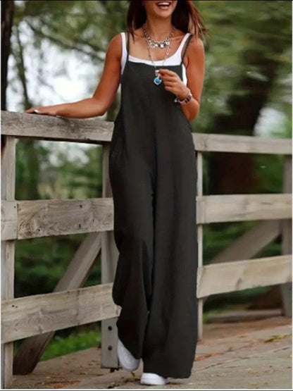 Sleeveless Spaghetti Strap Square Neck Wide Leg Long Jumpsuit