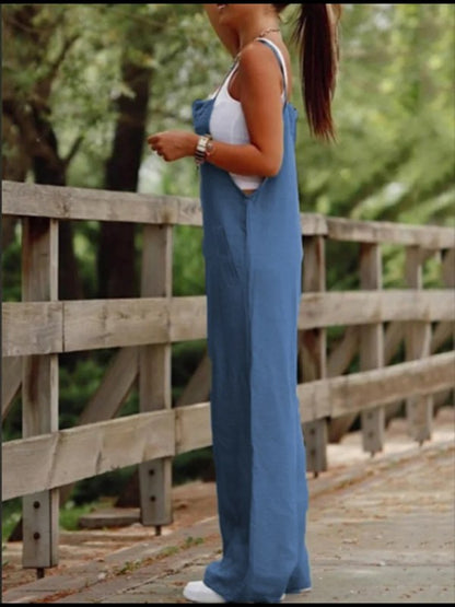 Sleeveless Spaghetti Strap Square Neck Wide Leg Long Jumpsuit