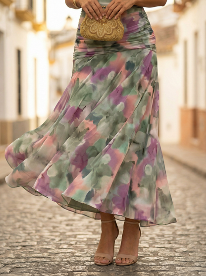 Draped Wrapped Ruched Flowing Maxi Dress