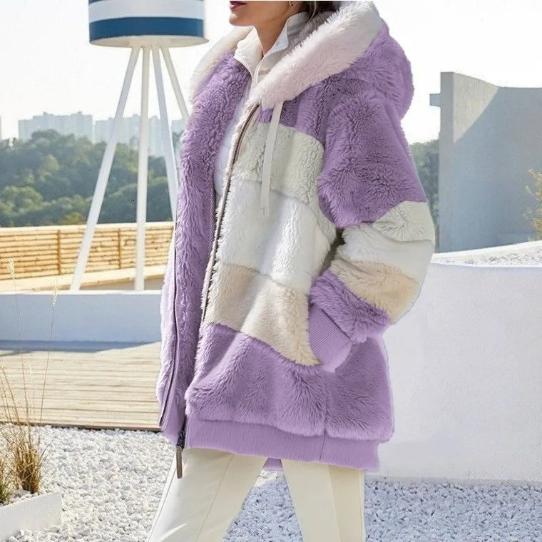Women's Hooded Full Zip Color Block Winter Jacket
