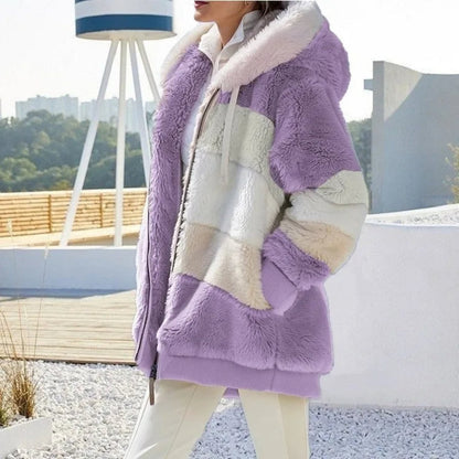 Women's Hooded Full Zip Color Block Winter Jacket
