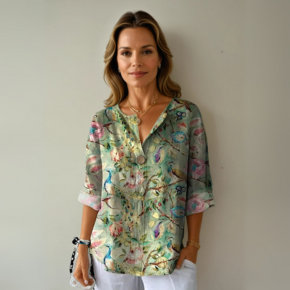 Floral Patterned Buttoned Relaxed Blouse