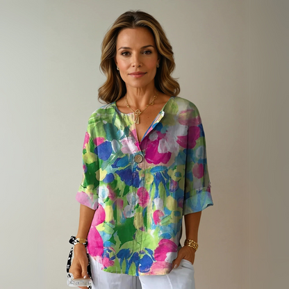 Floral Patterned Buttoned Relaxed Blouse