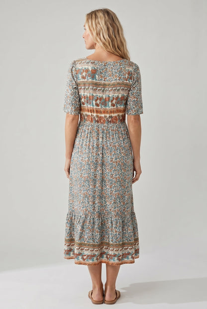 Floral Printed Scoop Smocked Tiered Dress