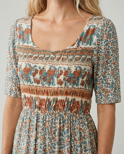 Floral Printed Scoop Smocked Tiered Dress