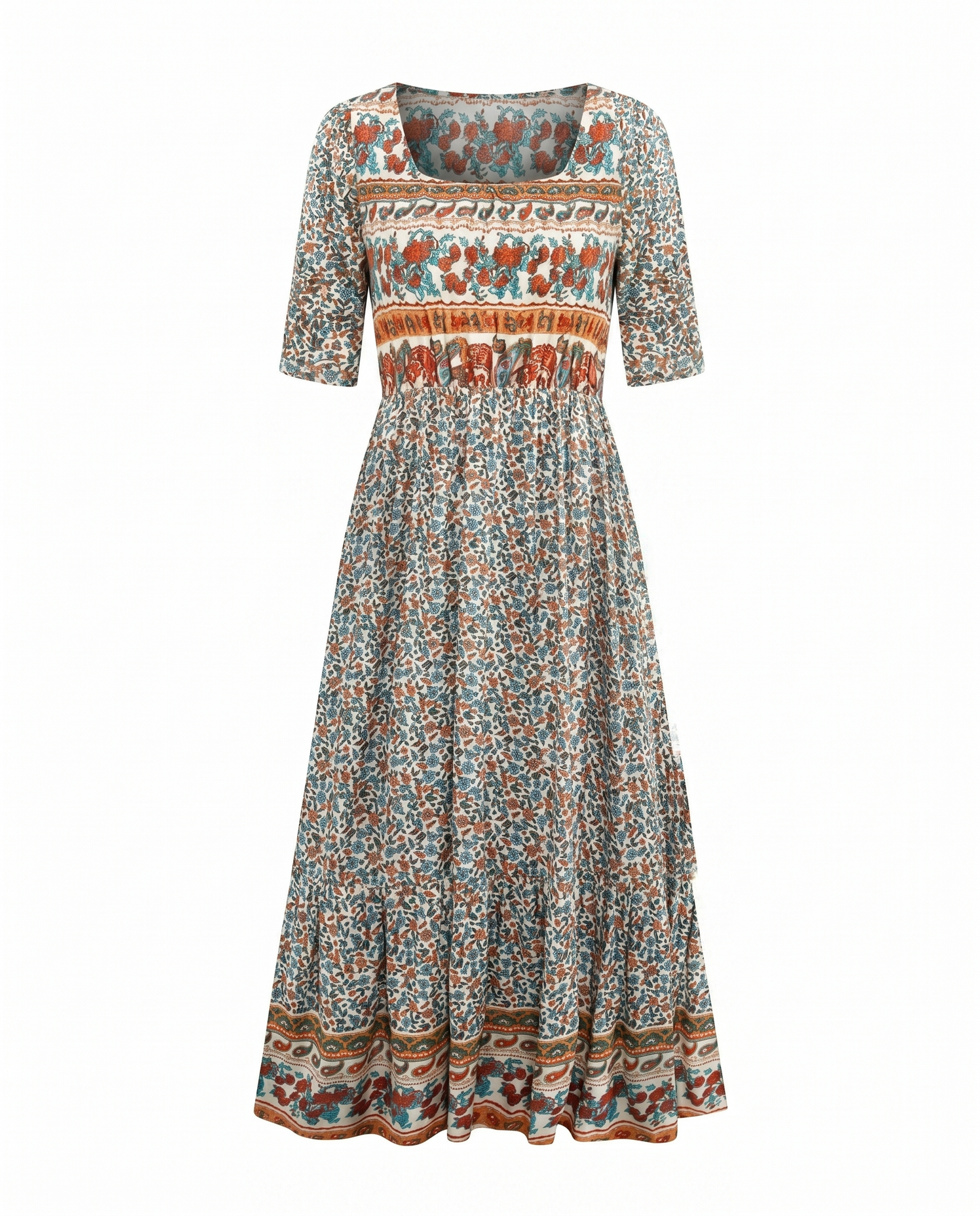 Floral Printed Scoop Smocked Tiered Dress