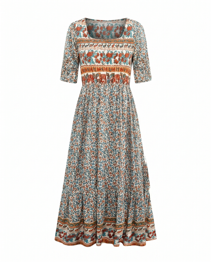 Floral Printed Scoop Smocked Tiered Dress