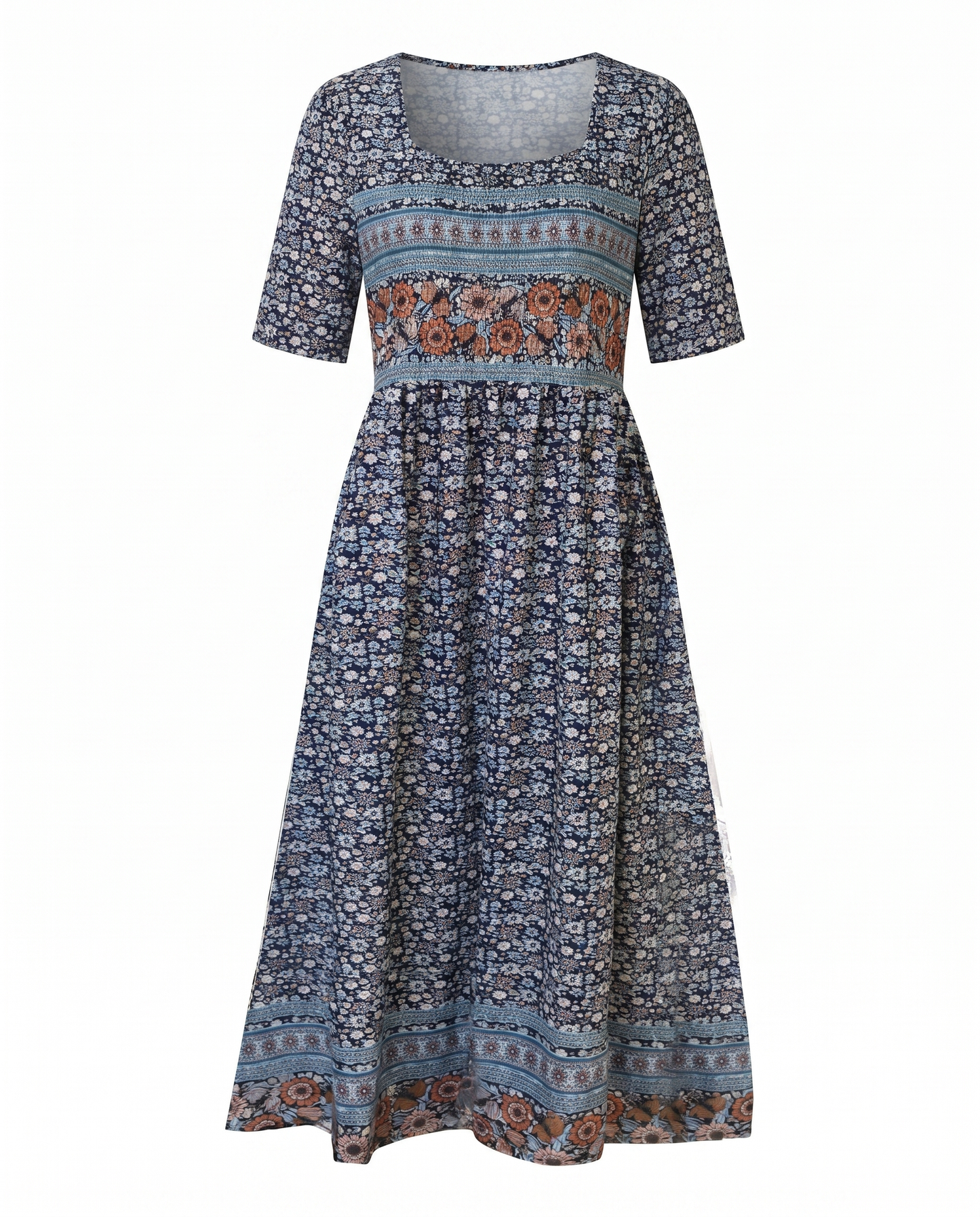 Floral Printed Scoop Smocked Tiered Dress
