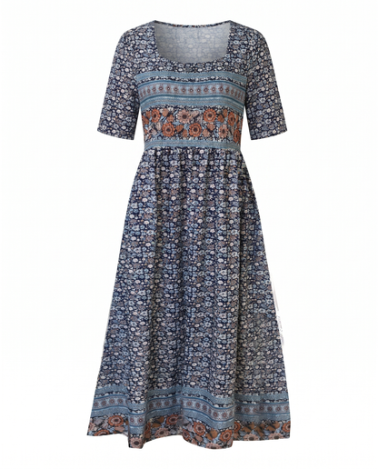 Floral Printed Scoop Smocked Tiered Dress