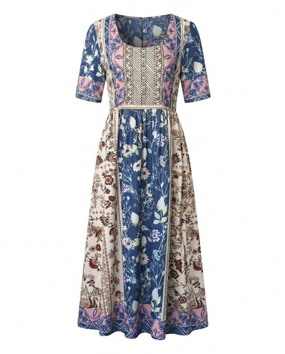 Floral Printed Scoop Smocked Tiered Dress