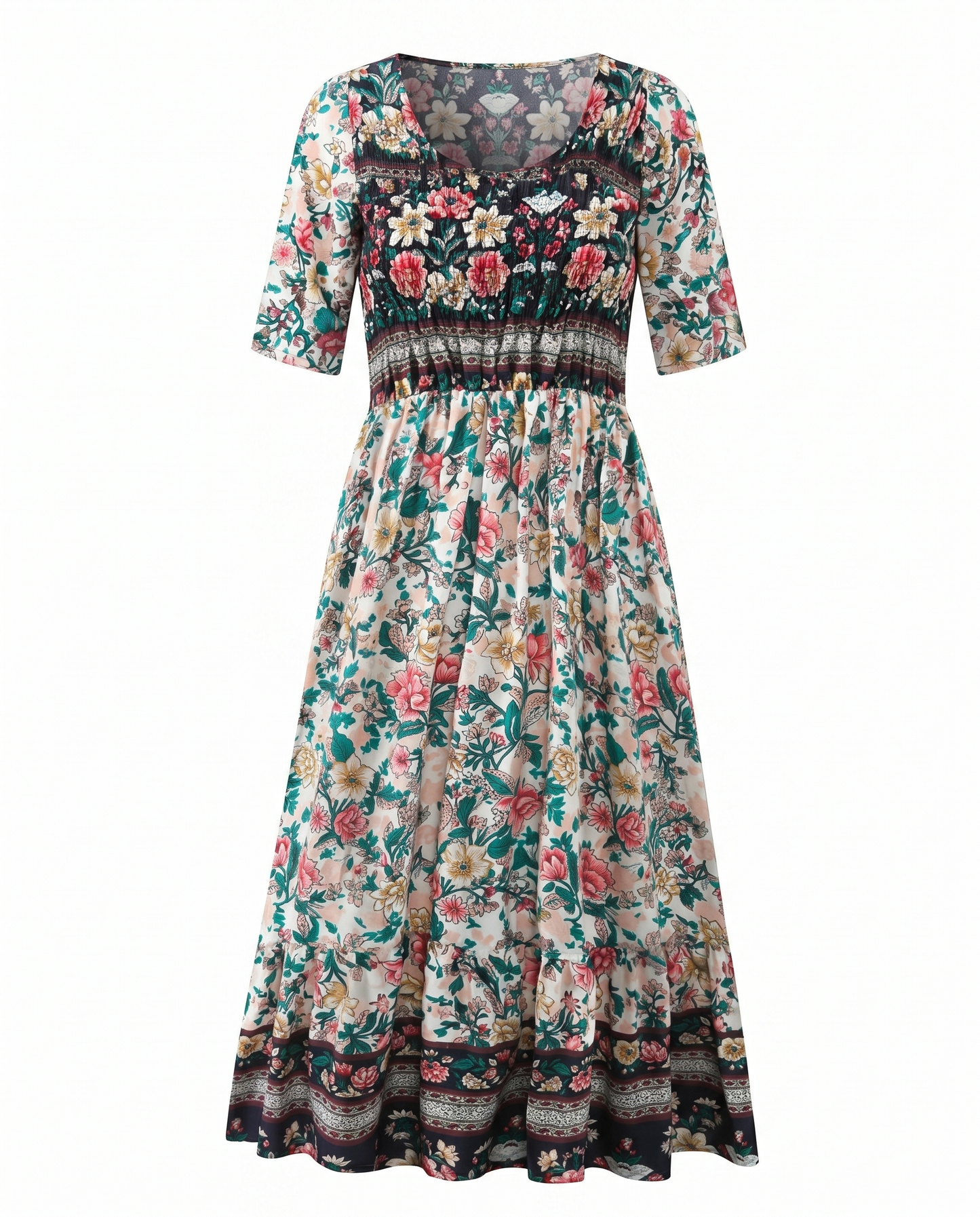 Floral Printed Scoop Smocked Tiered Dress