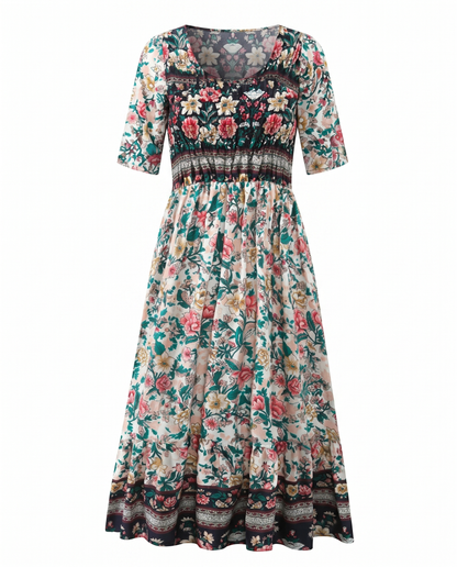 Floral Printed Scoop Smocked Tiered Dress