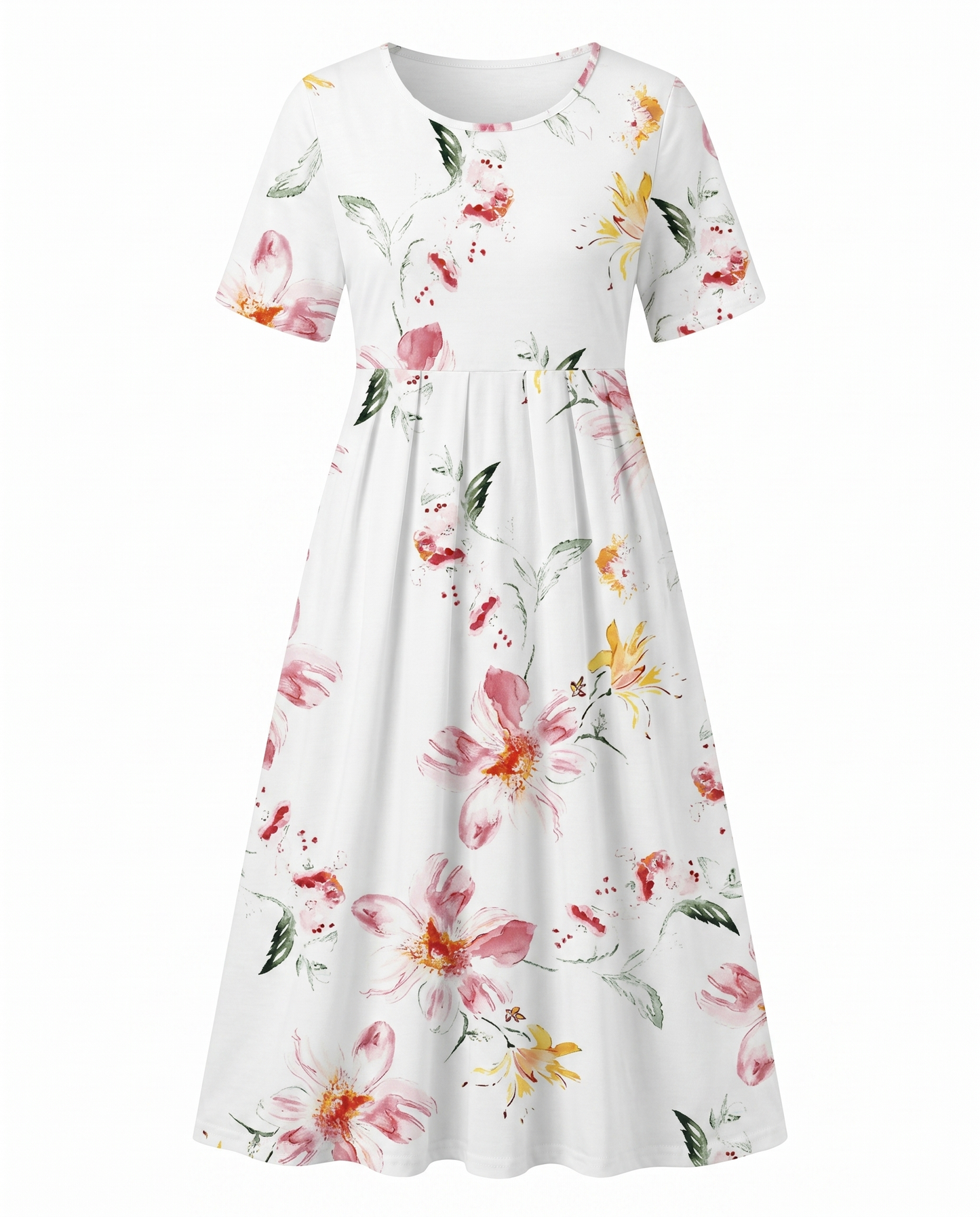 Floral Printed Rounded Gathered Flared Dress