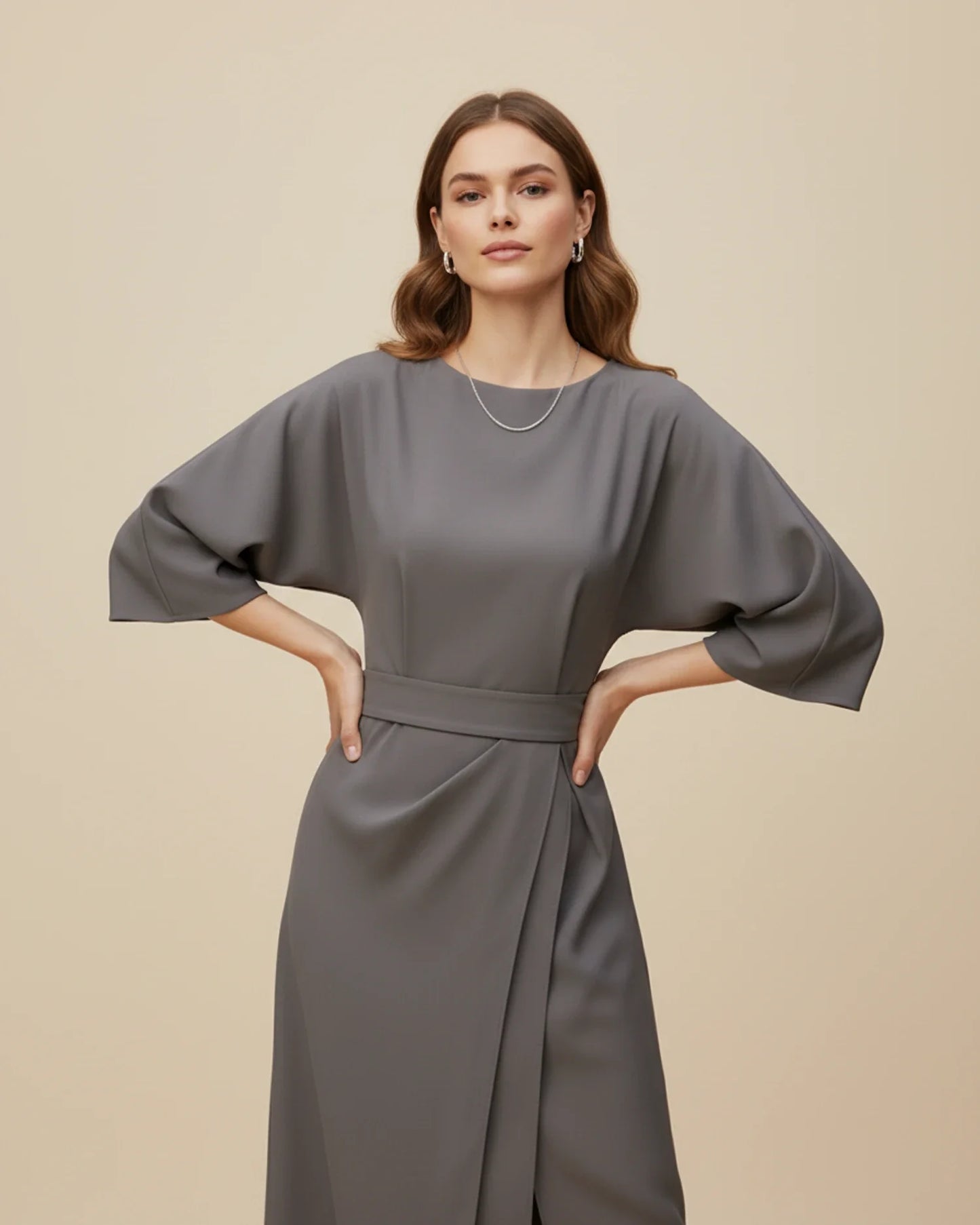 Lantern Sleeves Belted Dress