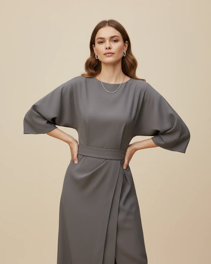 Lantern Sleeves Belted Dress