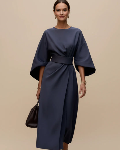 Lantern Sleeves Belted Dress