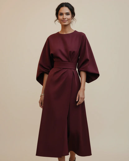 Lantern Sleeves Belted Dress