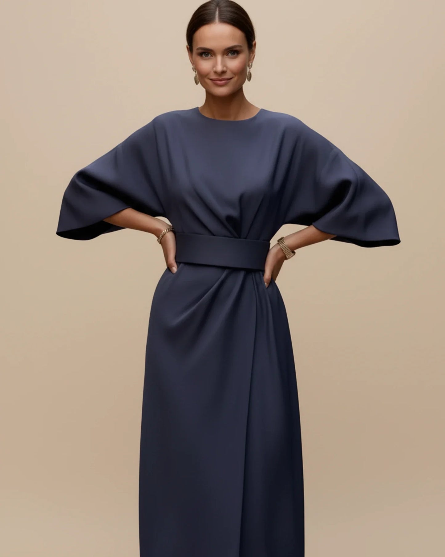 Lantern Sleeves Belted Dress