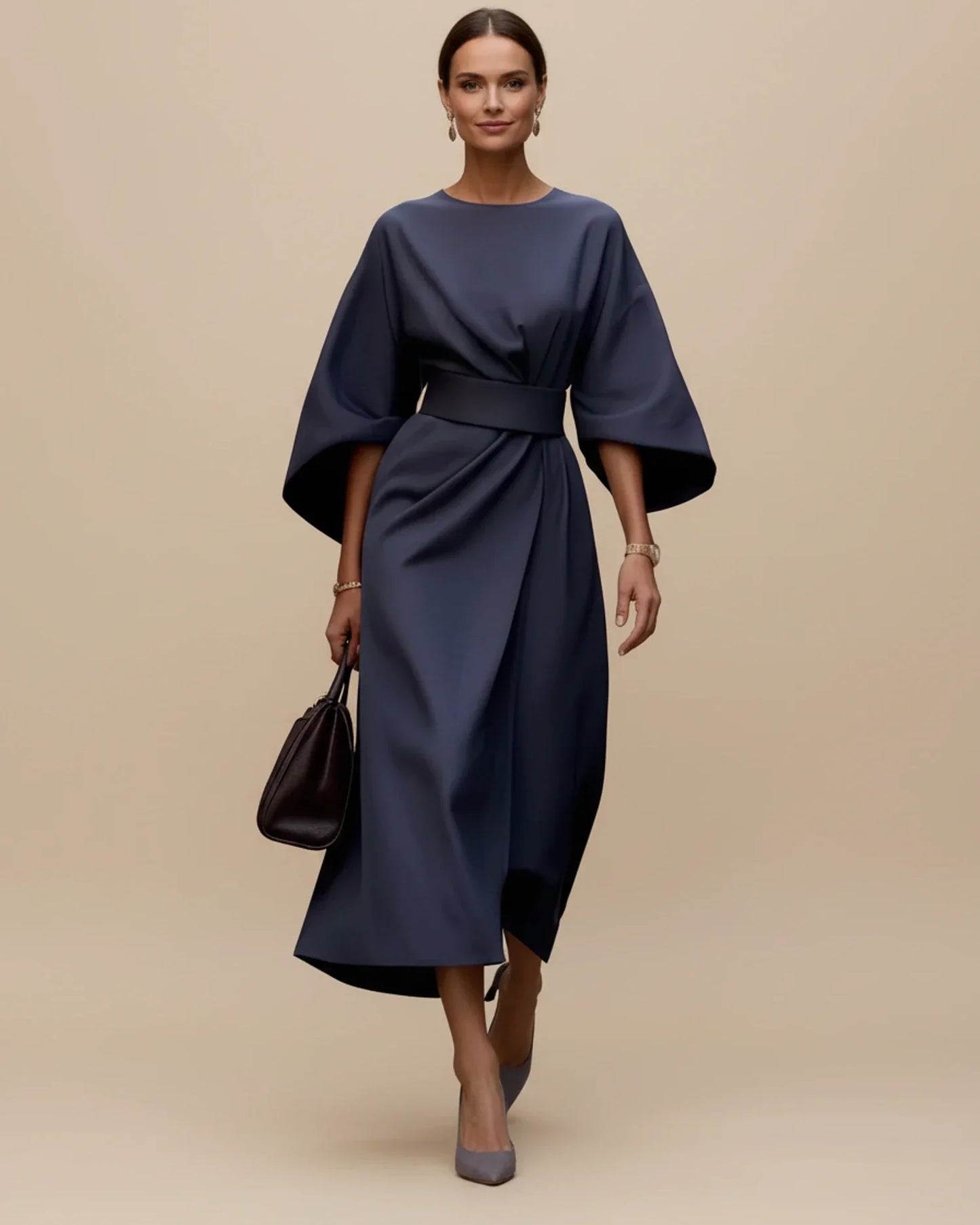 Lantern Sleeves Belted Dress