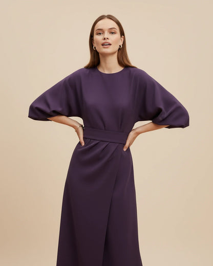 Lantern Sleeves Belted Dress