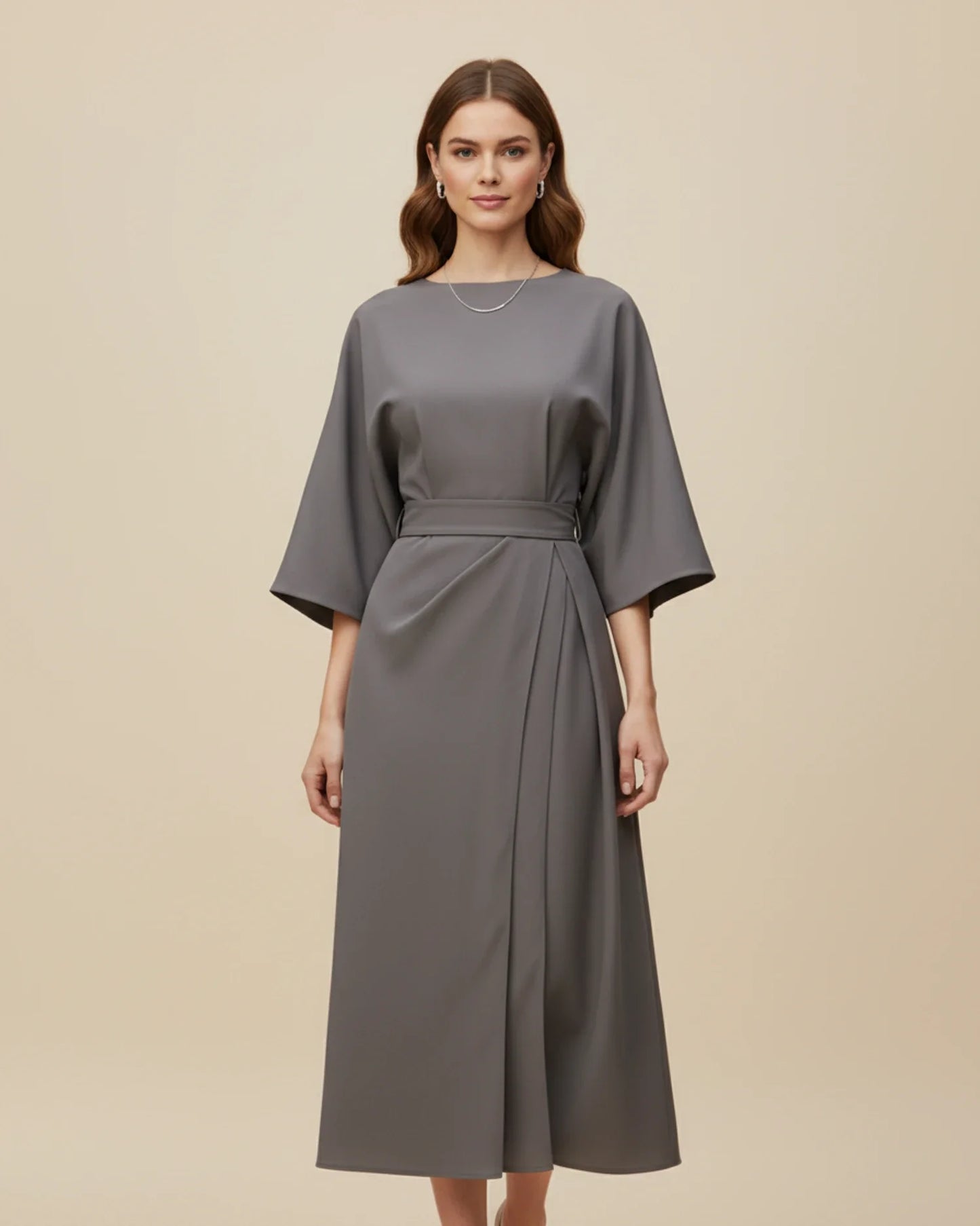Lantern Sleeves Belted Dress