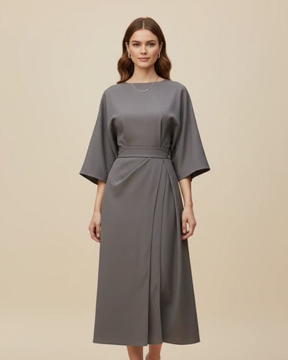 Lantern Sleeves Belted Dress